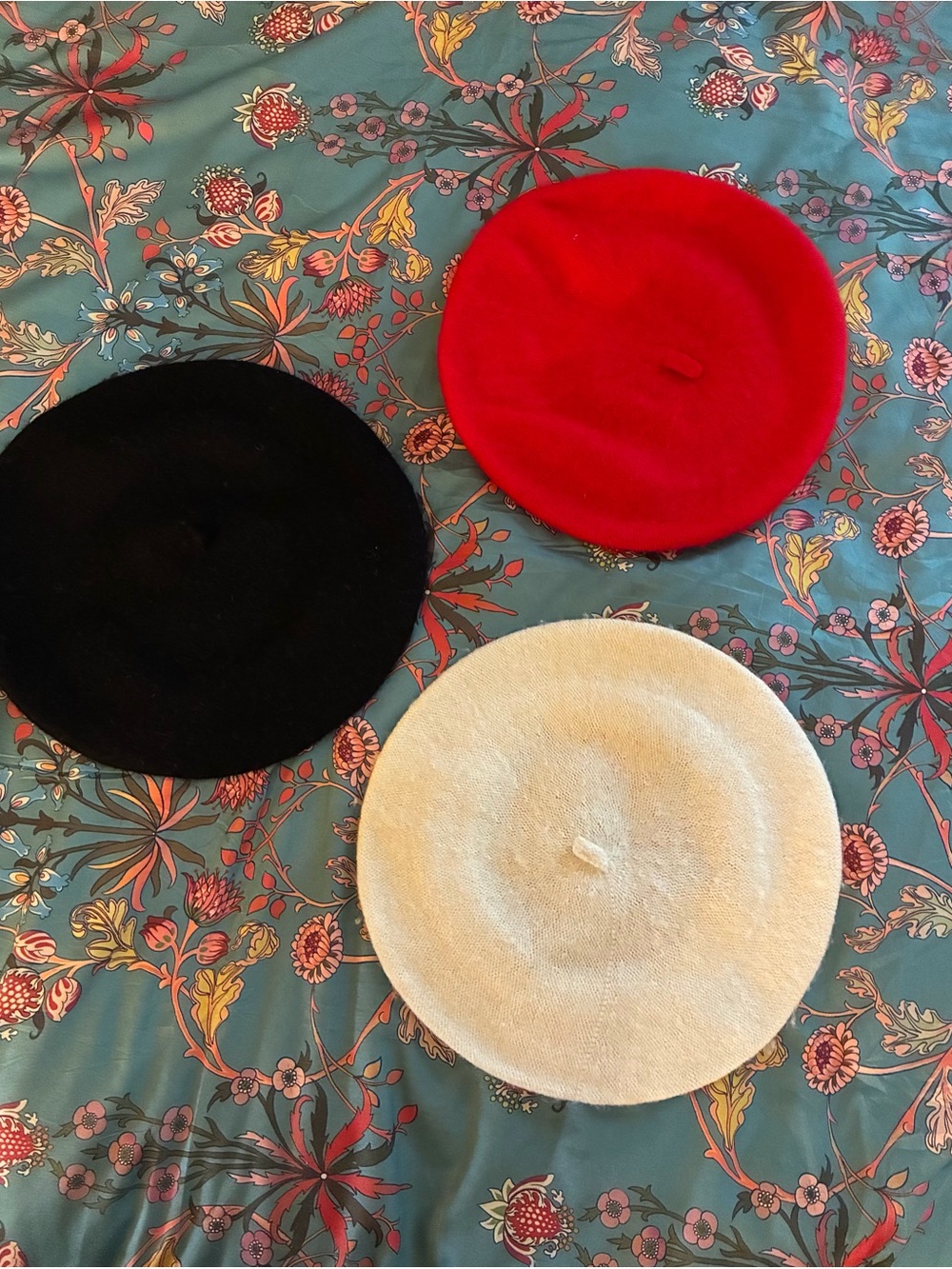 Classic Wool Beret Trio - Black, Red & Cream